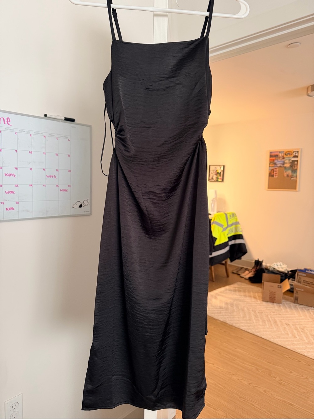 Christian Lacroix Black Satin Midi Slip Dress with Spaghetti Straps